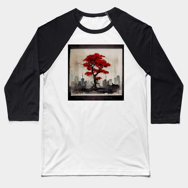 Red Japanese Maple water color painting Baseball T-Shirt by AndyMcBird